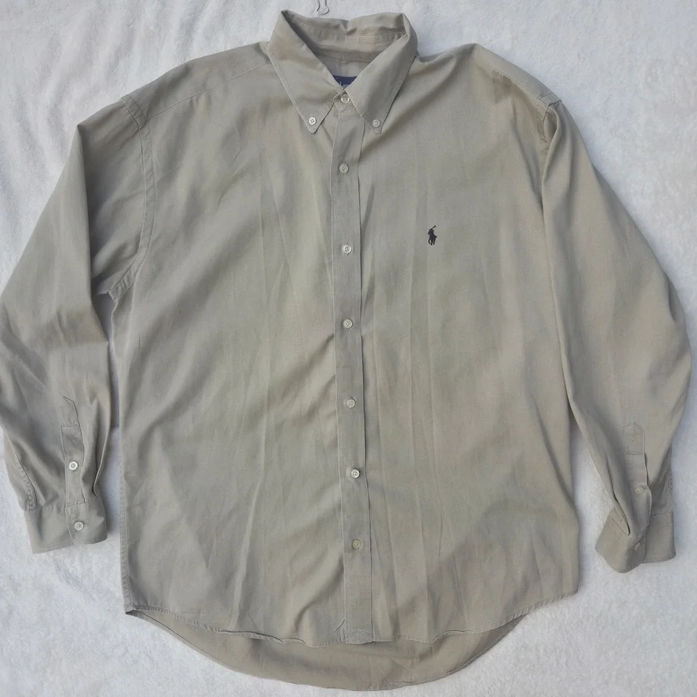 Ralph Lauren Mens Blake Button Down Shirt XL Khaki 100% Cotton Long Sleeve